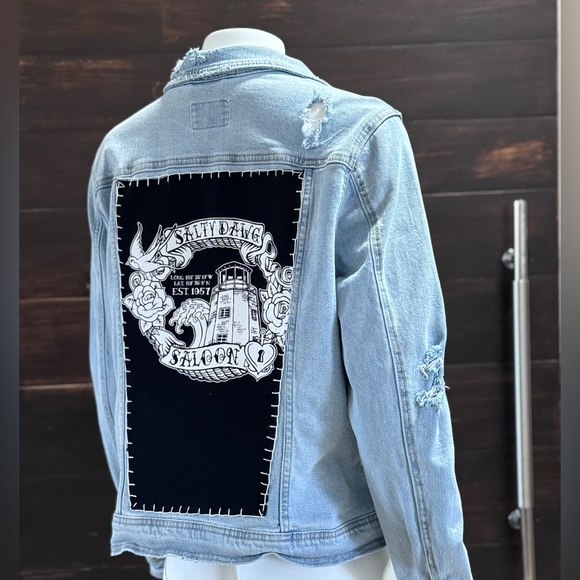 Salty Dawg Saloon Distressed Denim Universal Threads Jacket- Vintage Vibes - Picture 9 of 14